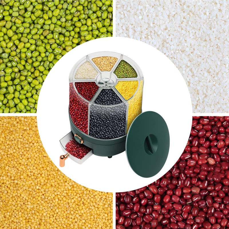 BANLICALI 6 Grid Rice Dispenser, 360° Rotating Dry Rice Dispenser