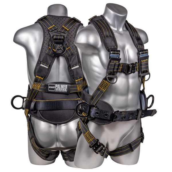 Palmer Safety Fall Protection Construction Safety Harness - QCB Chest and Legs - Aluminum D-Rings - Oil and Dust Resistant - OSHA and ANSI Compliant (Universal)