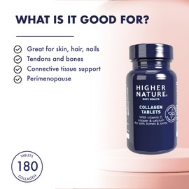 Higher Nature - Collagen Tablets - Hydrolysed Marine Collagen - Vitamin C - Calcium for Bone Support - Responsibly Sourced - 180 Tablets