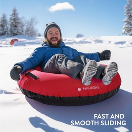 Navaris Inflatable Snow Tube - Round 100 cm (40") Adult Snow Sledge with Handles - Heavy Duty Sledging Sled for Sledding - Max Weight 90 kg (250 lbs) - Red