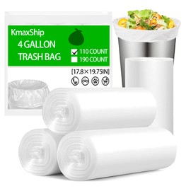 KmaxShip 4 Gallon Small Trash Bags - 110 Count 4 Gallon Trash Bag for Office Bedroom, Small Garbage Bags for Bathroom, 4 Gallon Small Trash Can Liners-Clear