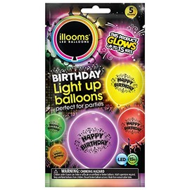 illooms Happy Birthday Light Up Balloons 5 Pack - Mixed Colour Latex LED Balloons
