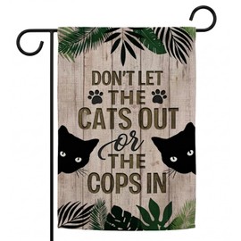 Wulidrom Garden Flag for Outside 12x18 Inch Double Sided - Funny Cat Yard Flags - Dont Let the Cats Out or the Cops In - Double Layer Burlap Outdoor Decor for Porch, Patio, Lawn