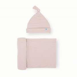 Little Unicorn Stretch Knit Swaddle and Hat Set | Super Soft | Large Baby Blanket for Swaddling, Burping, Nursing | Newborn Infant Beanie Cap | Soft Blush