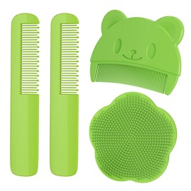 BECHS 4 Stück Baby Haarbürste Baby Badebürste Milchschorf Kamm Babybürste Gerader Babykamm Geeignet Für Neugeborene Um Die Kopfhaut Des Babys Zu Massieren Grün