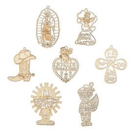 KitBeads 35Pcs 7 Styles Unfinished Angel Wood Slices Blank Religious Wooden Embellishments Hollow Heart Cross Cutouts for DIY Crafts Wedding Party Supplies