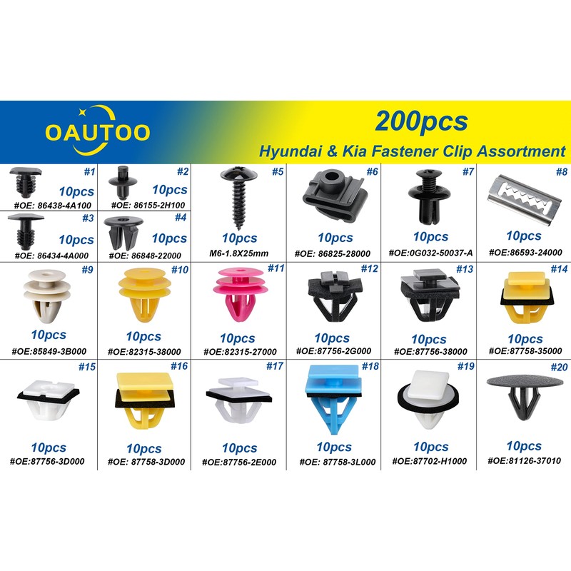 OAUTOO 200pcs for Hyundai & Kia Body Interior and Exterior