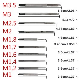 10 Piece Tap Set, Tap and Tap M1 to M3.5 for Fine Thread, Micro Taps Set and Finishing Taps, Machine Taps, Wire Taps