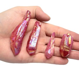 mookaitedecor 460g Undrilled Large Red Crystal Points Bulk for Jewellery Making Crafting Art Wire Wrapping Party Home Decor, Irregular Titanium Clear Quartz Raw Crystals Rocks Red Crystal Gift