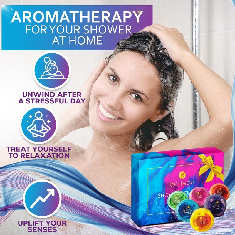 Aromatherapy Shower Steamers Gift Set, Six Fizzies - Uplifting, Relaxing,