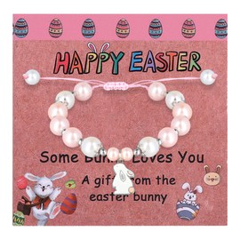lasuroa Easter Bracelet, Adjustable Rabbit Beaded Bracelet for Girls Cute Easter Bunny Jewelry Rabbit Bead Bracelets Easter Basket Stuffers Gifts for Women, Teens
