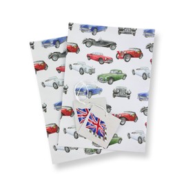 Vintage Classic Car Recycled and Recyclable Gift Wrapping Paper and Gift Tags - 2 sheets and 2 tags - birthday for him - Father's day - art and craft