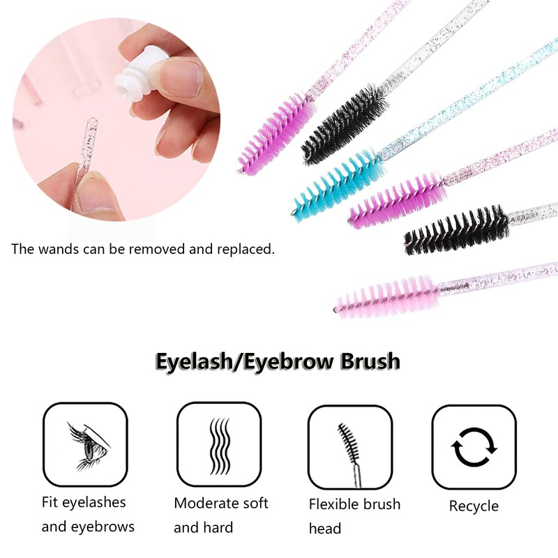 6PCS Eyelash Brushes Disposable Crystal Eyebrow Brush Spoolies for Eyelash