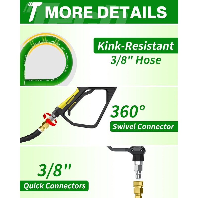 TechSweepPro Pressure Washer Hose 50FT 3/8" for Cold and Hot
