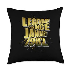 41th Birthday Legendary since January 1982 Birthday Saying Throw Pillow