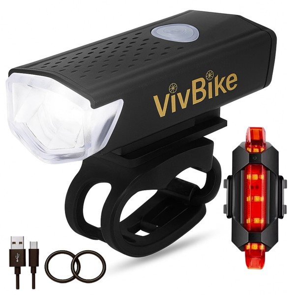 VivBike Rechargeable Bicycle Lights Set for Daily Use, LED Front