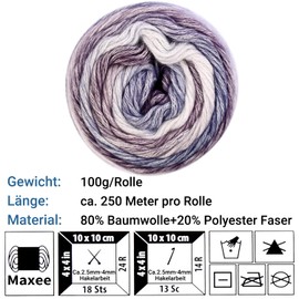 Maxee Gradient Yarn 100 g, 250 Mete Cupcakes Bobbel, Multicoloured Gradient Crochet Yarn, Hand Knit, Crochet, Cotton Knitting Yarn for Jumper Hats