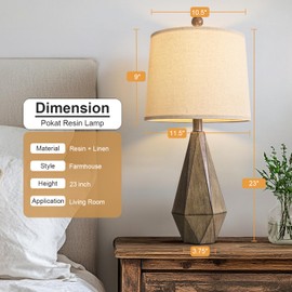 PoKat 23'' Farmhouse Table Lamps Set of 2, Brown Rustic Lamps for Living Room Bedroom Night Stands, Bedside Nightstands Living Room Table Lamps for End Side Table, Dark Wood Grain