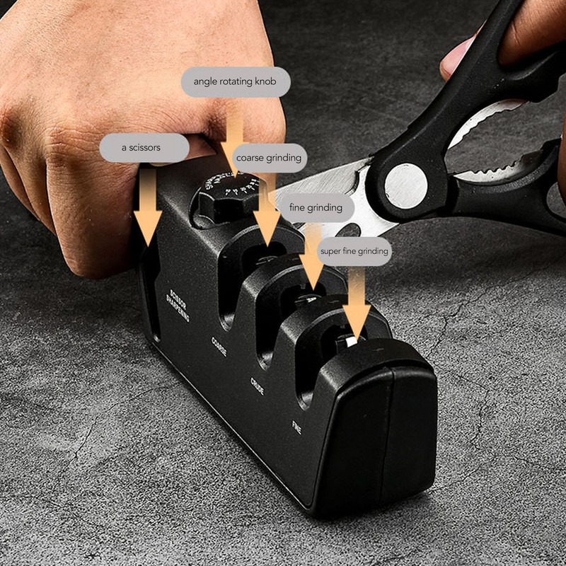 Knife Sharpener Diamond Black Ergonomic Multifunctional Adjustable 3 Stages Kitchen