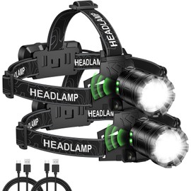Kmivo Headlamp Rechargeable 99,000LM Super Bright, 2pack LED Head Lamp with 3 Modes, 90°Adjustable Head Lights for Forehead, IPX6 Waterproof HeadLamps for