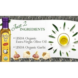 Premium Certified Organic Extra Virgin Olive Oil Infused with Garlic, Low FODMAP, Garlic Gold (8.44 fl oz)