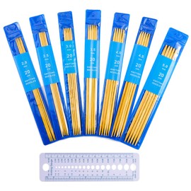 Trsnzul Knitting Needles Bamboo Set of 35 Double Ended Bamboo Knitting Needles Set with Needle Gauge Needle Set Knitting Needles for Socks Needle Set Bamboo Knitting Needles 20 cm Length 7 Sizes 2 mm