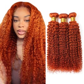 16 18 20 Inch Ginger Bundles Color 350 Kinky Curly Human Hair Bundle Ginger Orange Bundle Hair Weave Color 350 Ginger Curly Wave Bundles For Black Women