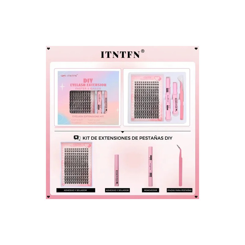 Kit De Extensiones De Pestañas Diy Naturales 8-18mm Itntfn