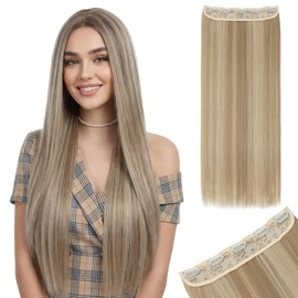 MY-LADY Clip In Hair Extensions One Piece 26 Inch Long Invisible Straight Hair Extensions 5Clip Ins Natural Thick Clip On Hair Pieces for Women,Ash Blonde & Bleach Blonde