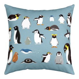 Homewish Penguins Cushion Cover 40 x 40 cm for Home Bed Decoration - Antarctic Animals Wildlife, Cartoon Small Penguins, Cute Wild Safari Theme Decorative Soft