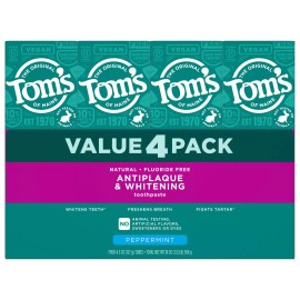 Tom's of Maine Fluoride-Free Antiplaque & Whitening Toothpaste 4.5 oz 4 Pack.