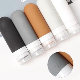 Juego De 5 Botellas De Viaje De Silicona, Contenedor De Tamaño De Viaje De 3 Oz Aprobado Por La Tsa, Sin Bpa, A Prueba De Fugas, Comprimible, Accesorios De Viaje Recargables (Brillante-05)