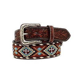 Nocona Men's Floral Tooled Buck Lacing Belt, Size 32, Rust