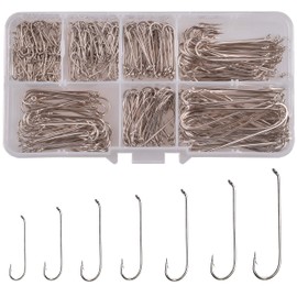 Fly Fishing Hooks Fly Tying Hooks Streamer Hooks Aberdeen Hooks Long Shank High Carbon Steel Dry Nymph Pupa & Larva Jig Hook for Freshwater Saltwater Set Box (350pcs/golden)