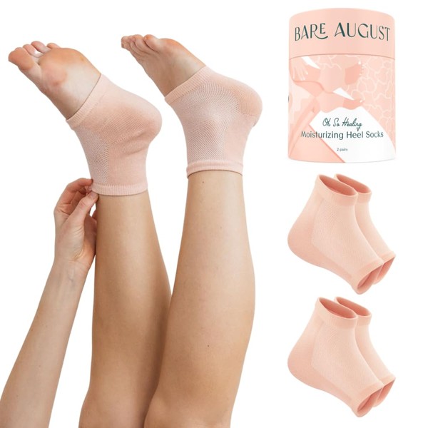 Bare August Oh So Healing Moisturizing Heel Repair Socks - Overnight Spa Sleep Socks with Hydrating Therapy Gel for Softening Dry Cracked Heels