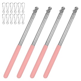 M METERXITY 4-Pack 3.94Ft/1.2M Telescopic Handheld Flagpoles, Telescopic Flag Pole with Clips Portable Stainless Steel Flag Pole for Truck/Outside/Tour/Guide/House/Festival[Pink]