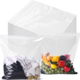 Silkfly 50 Pcs 20 x 23'' Large Plastic Storage Bags with Zipper Top Clear Jumbo Size Storage Bags 6 Gallon Clothes Food Large Freezer Bags 6 Mil Thick Clear Plastic Bags For Travel Food Storage