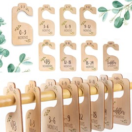 8 Pcs Wooden Baby Closet Dividers, CAASFOOY Wooden Newborn Wardrobe Divider by Month, Double-Sided Beautiful Month Wooden Baby Closet Dividers Organizers