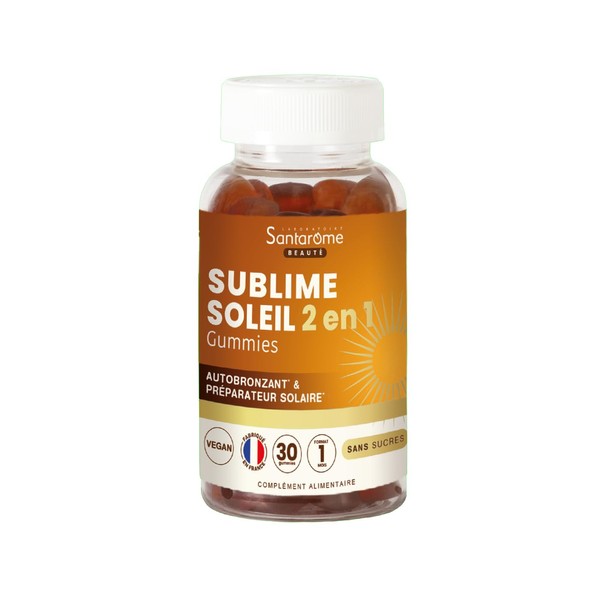 Santarome - Sublime Soleil 2 en 1 - Autobronzant & Préparateur Solaire - Complément alimentaire solaire - Goût Passion Ananas - 30 gummies - France
