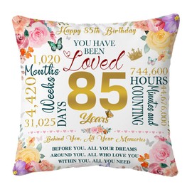 85th Birthday Gifts for Women Throw Pillow Covers 18"x18", Happy 85th Birthday Decorations Gift Ideas, Best Birthday Gifts for Grandma Mom Wife Female, 85 Year Old Birthday Anniversary Pillowcase