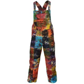 Gheri Womens Tie Dye Ripped Patchwork Multicolor Overalls Cotton Dungarees Medium