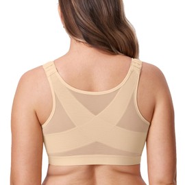 DELIMIRA Women's Front Closure Posture Wireless Back Support Full Coverage Bra Light Oatmeal 34E