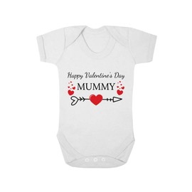 Second Ave Happy Valentine's Day Mummy Baby Grow Vest White Shortsleeve Babygrow Bodysuit