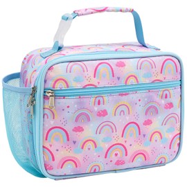 Bagseri Kids Lunch Bag Girls - Thermal Insulated Lunch Box Tote with Water Bottle Holder, Reusable Leak-Proof Kids Lunch Box for Daycare & School, Pink Rainbow (Containers Not Included)