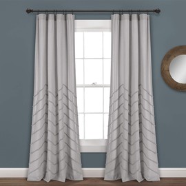 Lush Decor Light-Gray Chenille Chevron Window Curtain Panel Pair (84" x 40"), 84 in x 40