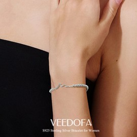 VEEDOFA Silver Bracelet for Women, Adjustable 925 Sterling Silver Bracelet with Premium Gift Box, Dainty Wave Charm Bead Jewellery Gifts for Women