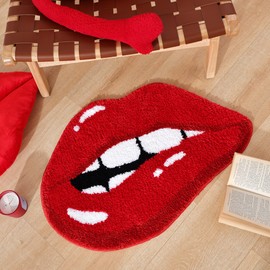 Panstar Red Lips Bathroom Rug, Cute Funny Biting Lips Shaped Bath Mat Non Slip Absorbent Bathtub Rug Bathroom Plush Shower Rugs