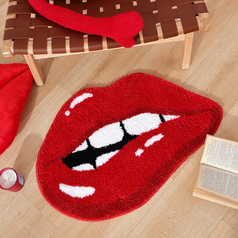 Panstar Red Lips Bathroom Rug, Cute Funny Biting Lips Shaped