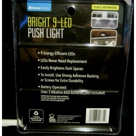 HomeWorks Bright 9-LED Push Light Battery Operated Easy Install Place Anywhere