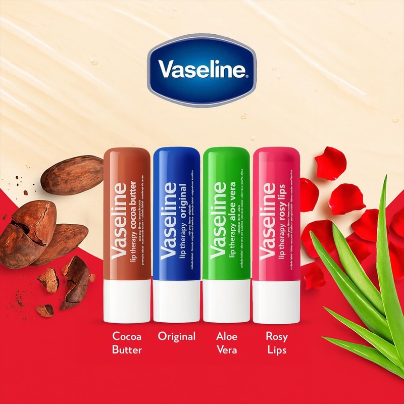 Vaseline Lip Therapy Stick with Petroleum Jelly (Original, Aloe Vera,